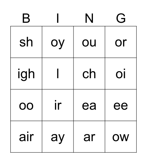 Phonics Bingo Card