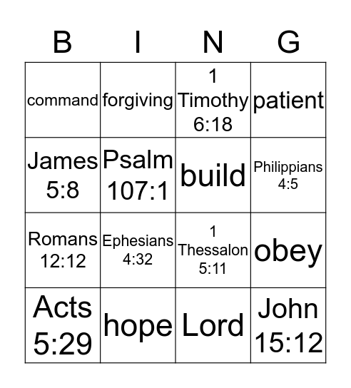 God Wants Us To Be  Bingo Card
