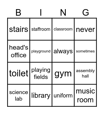 Paces at school Bingo Card