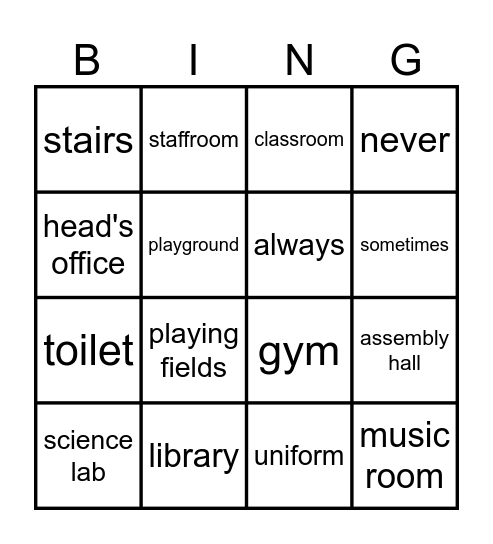 Paces at school Bingo Card