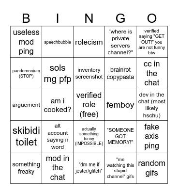 general 1 Bingo Card