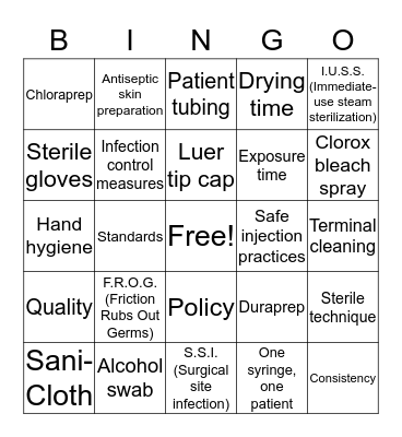 Infection Prevention Bingo Card