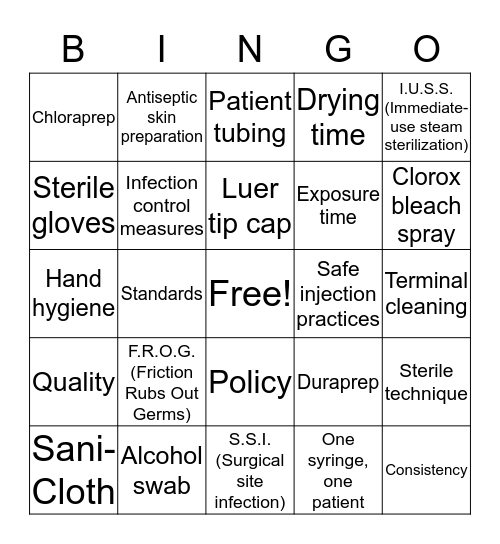 Infection Prevention Bingo Card