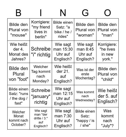 Basics Bingo Card