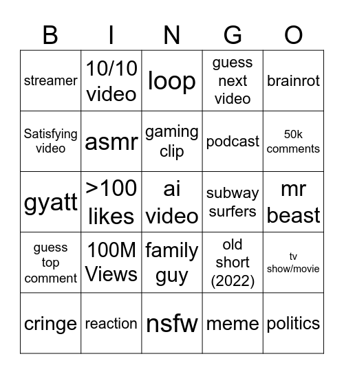 Untitled Bingo Card