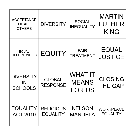 OAK HOUSE EQUALITY BINGO Card