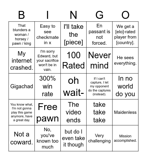 chess simp bingo fr Bingo Card