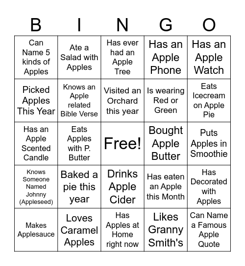 RLC All Things Apple Bingo Card