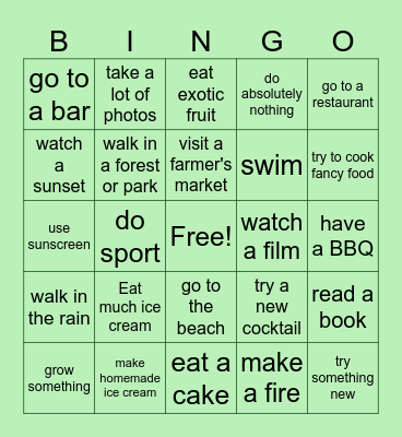 Summer Bingo Card