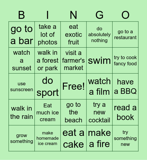 Summer Bingo Card