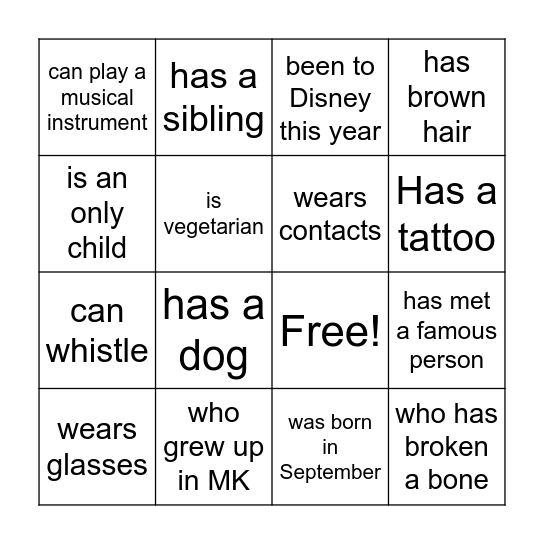 Human Bingo Card