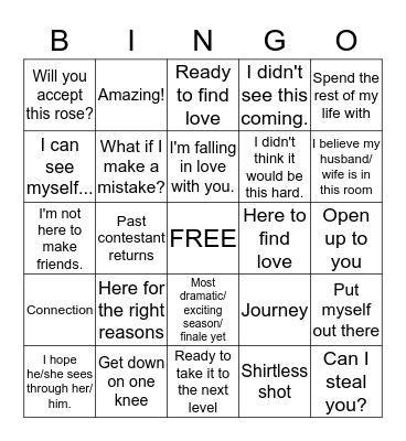 Bachelor/Bachelorette Bingo Card