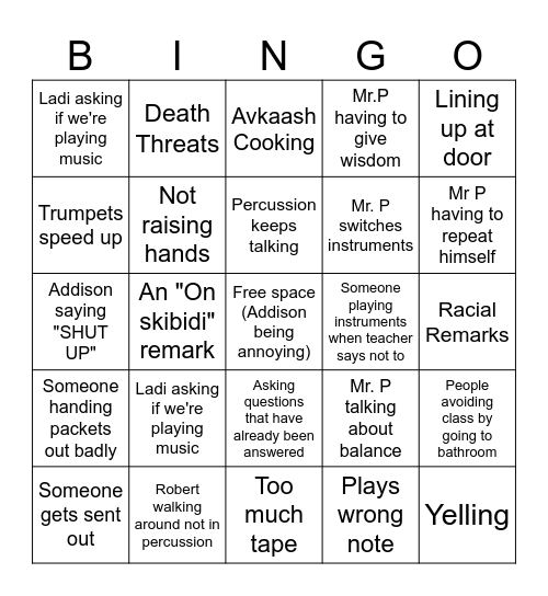 Band Bingo Card