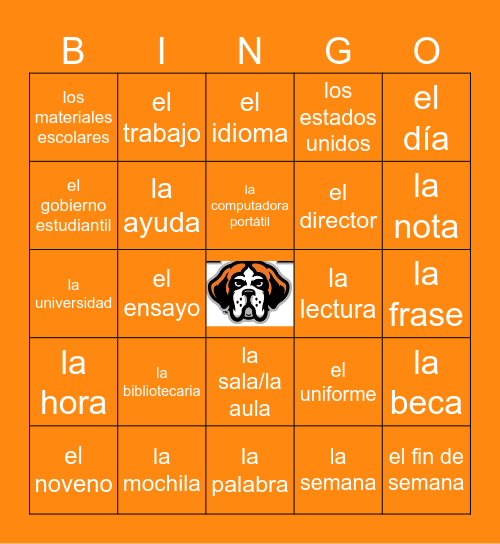 La Educación: Los Sustantivos Bingo Card