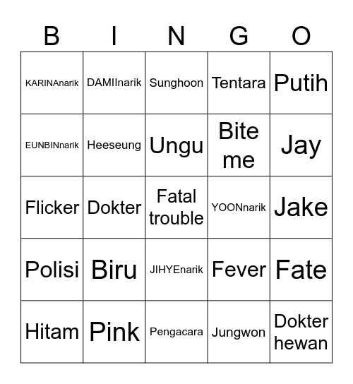 Karina Bingo Card