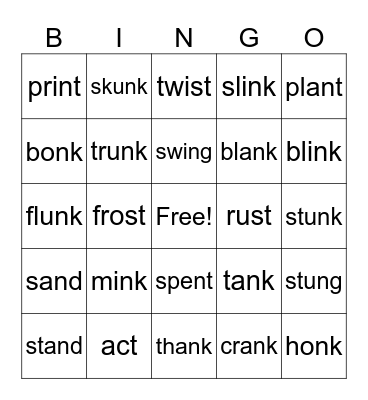 Blends + Glued sounds Bingo Card