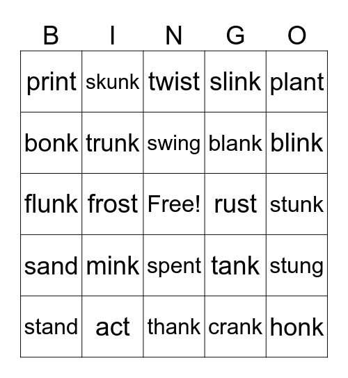 Blends + Glued sounds Bingo Card