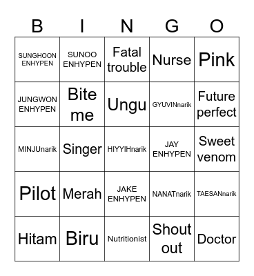 Punya Bayyih Bingo Card