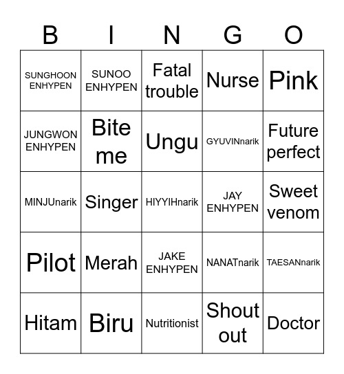 Punya Bayyih Bingo Card