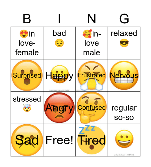 Feelings with emojis Bingo Card