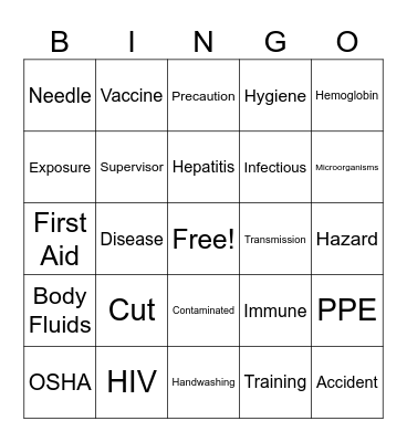 Bloodborne Pathogen Bingo Card