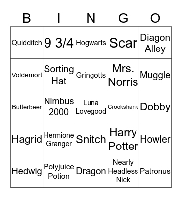 Harry Potter Bingo Card