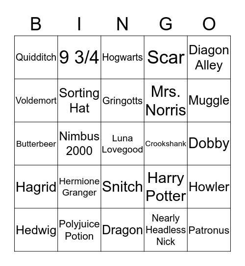 Harry Potter Bingo Card