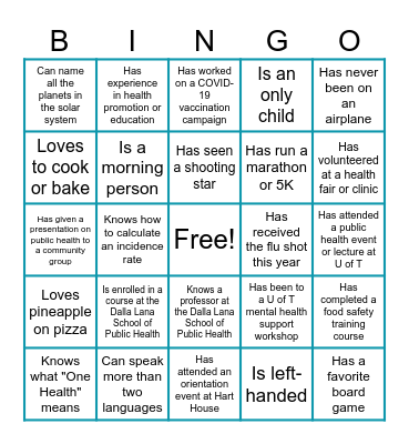 DLSPH Human Bingo Card