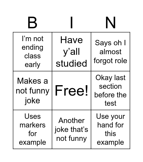 Untitled Bingo Card