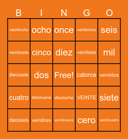 LOS NÚMEROS Bingo Card
