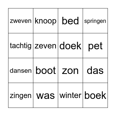 woord Bingo Card