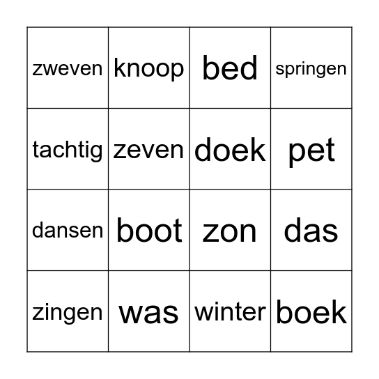 woord Bingo Card