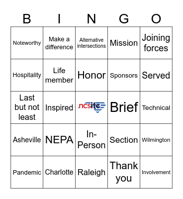 NCSITE Annual Meeting Lunch 2024 Bingo Card