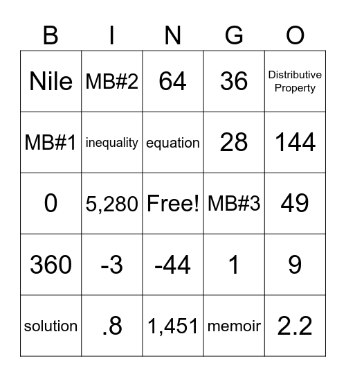 Math Bingo 9/20/24 Bingo Card