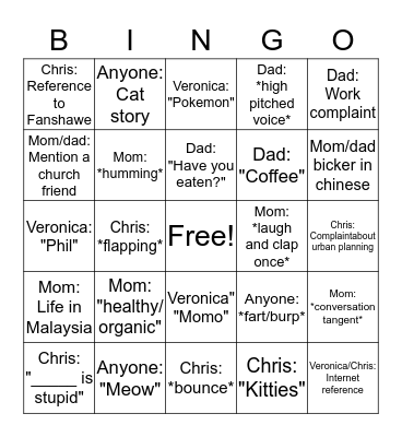 BINGO: Yao edition Bingo Card