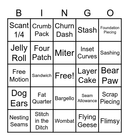 Quilt Lingo Bingo Card