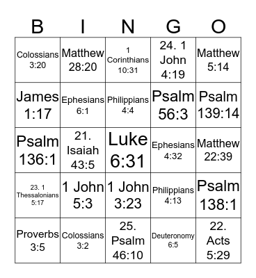 Bible Verse Bingo Card