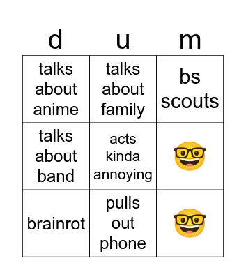 nerd bingo Card