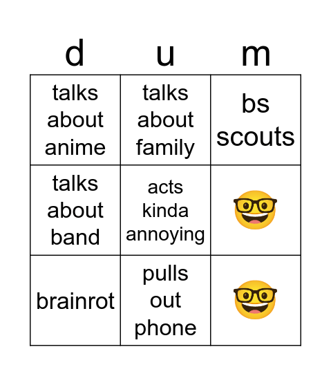 nerd bingo Card