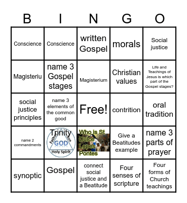 Religion Unit 1 GR 8 Thompson Bingo Card