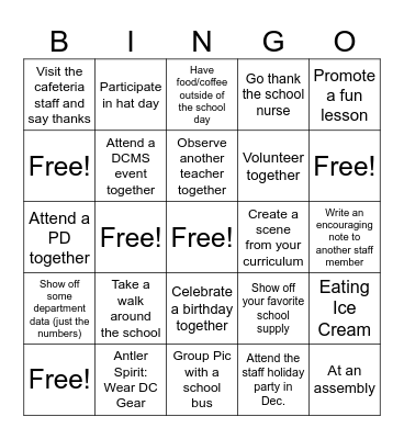 Department Bingo Card