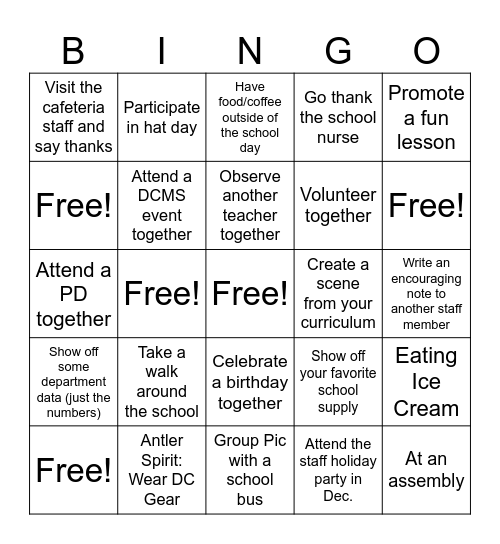 Department Bingo Card