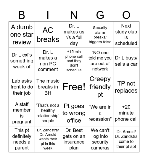 AOMS bingo Card