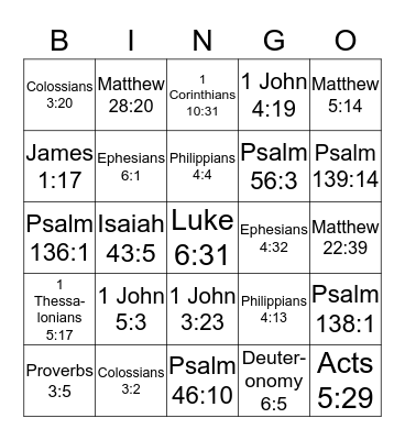 Bible Verse Bingo Card