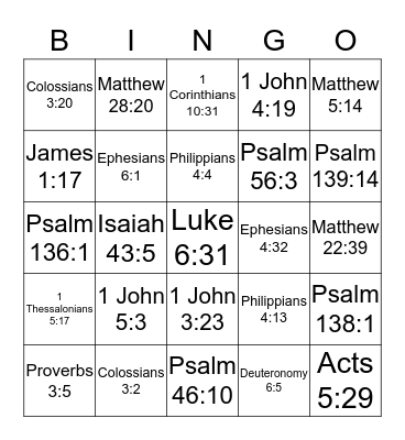 Bible Verse Bingo Card