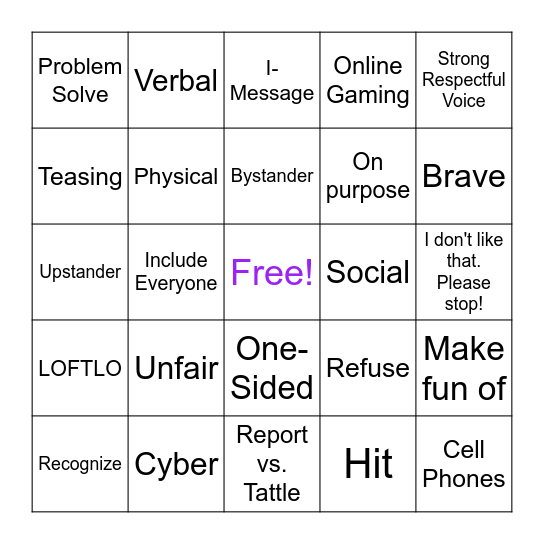 Bully Review Bingo Card