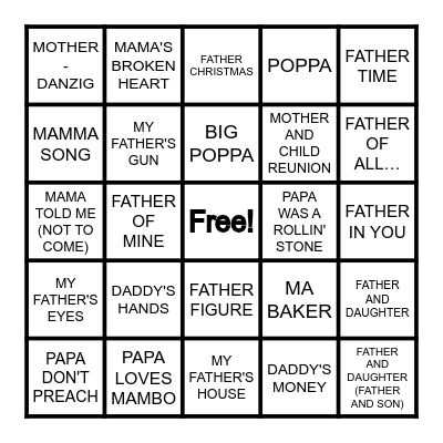 MOM/DAD Bingo Card