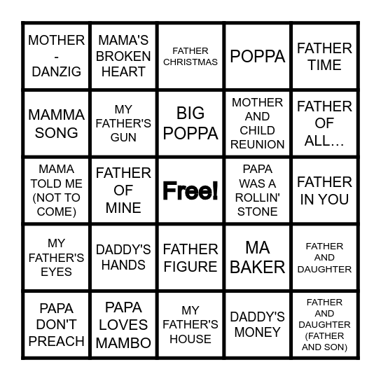 MOM/DAD Bingo Card