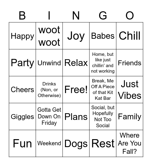 Friday Bingo Card