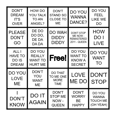 DO/DON'T Bingo Card